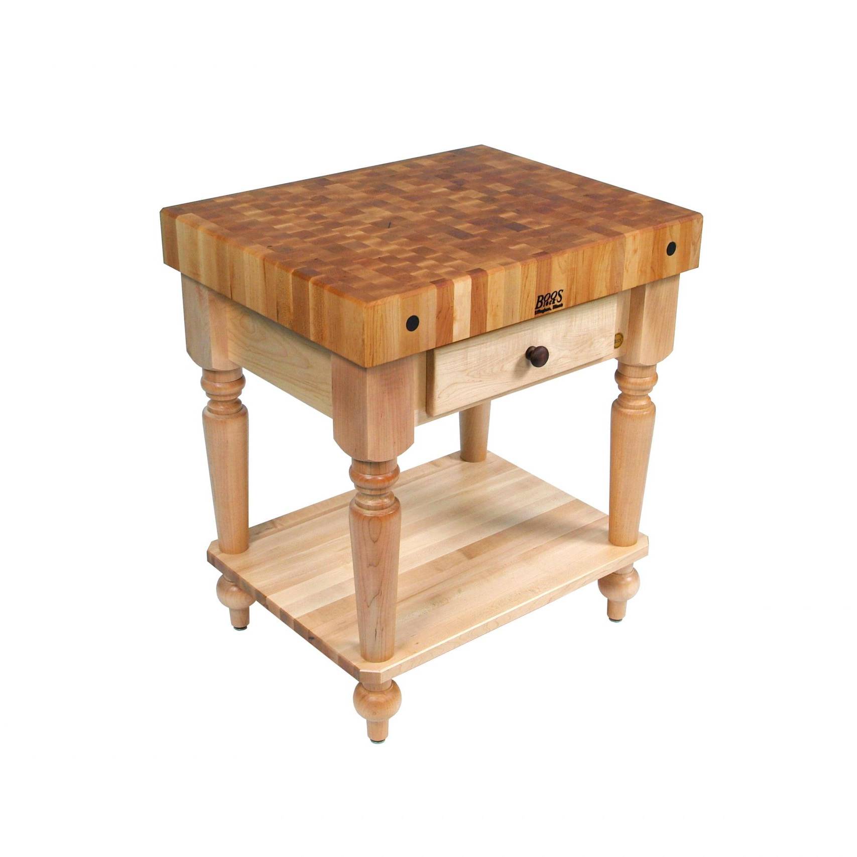 Boos® Maple Rustica Kitchen Island mit 10cm dicker Stirnholzplatte, Schublade und Ablage 27